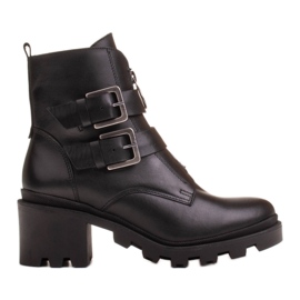 Marco Shoes Botins de couro preto com sola grossa e leve