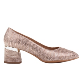 Marco Shoes Bombas de cobre confortáveis ​​com salto metálico dourado