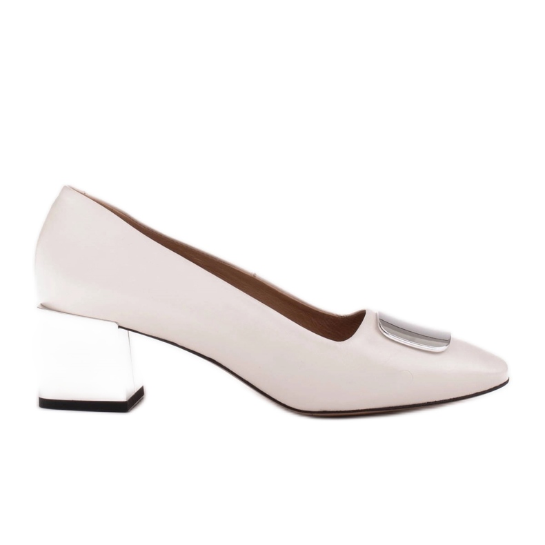 Marco Shoes Bombas com tacão metálico e decoração cromada plana branco