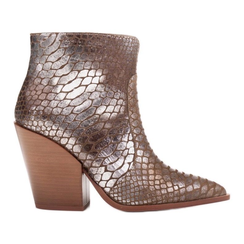 Marco Shoes Botas de cowboy femininas feitas de couro natural prata