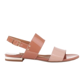 Marco Shoes Sandálias rasas com laca e salto metálico bege