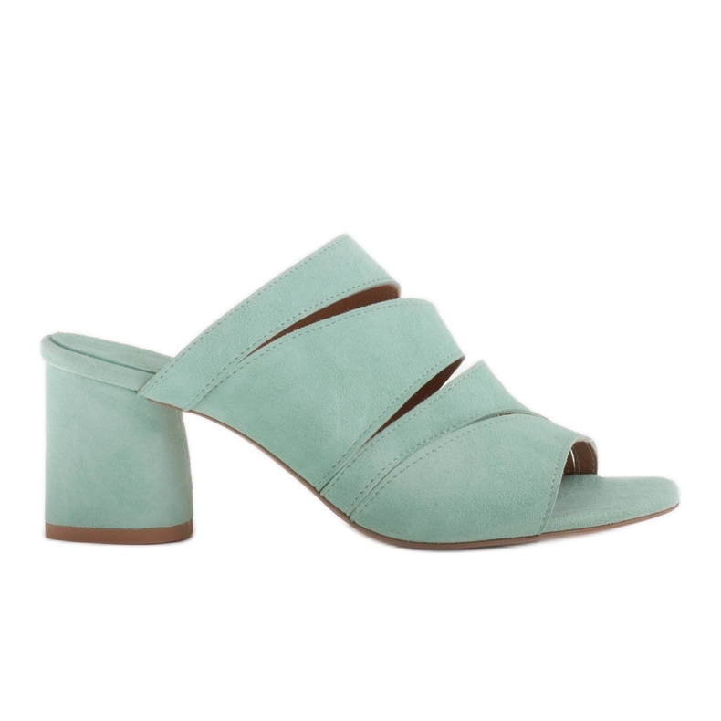 Marco Shoes Chinelos de couro feminino, listras cortadas verde