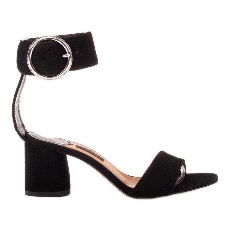 Marco Shoes Sandálias femininas de couro com fivela decorativa preto