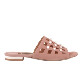 Marco Shoes Chinelos femininos elegantes com pérolas e perfuração rosa Marco Shoes Chinelos femininos elegantes com pérolas e perfuração rosa