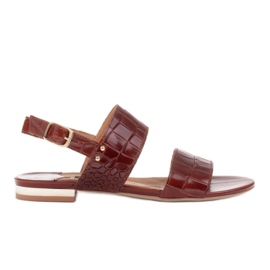 Marco Shoes Sandálias planas de couro genuíno com salto metálico marrom