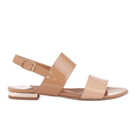 Marco Shoes Sandálias rasas com laca e salto metálico bege