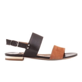 Marco Shoes Sandálias planas de couro genuíno com salto metálico castanho