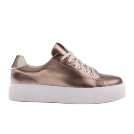 Marco Shoes Tênis femininos feitos de couro genuíno em uma sola grossa dourado Marco Shoes Tênis femininos feitos de couro genuíno em uma sola grossa dourado
