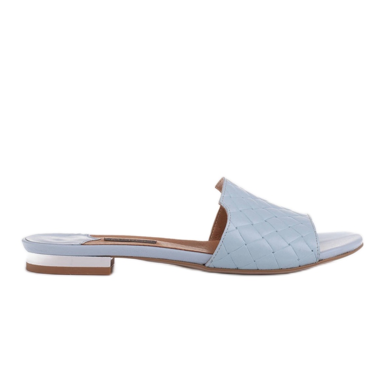 Marco Shoes Chinelos femininos elegantes feitos de couro estampado azul