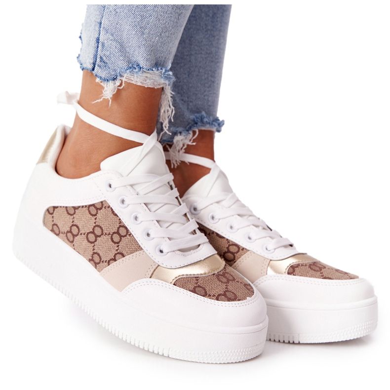 Calçados esportivos Tênis na plataforma branco e dourado Allisone