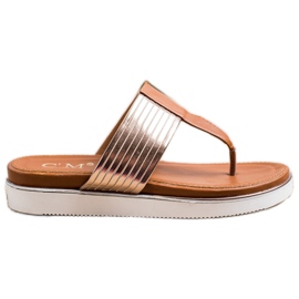 Cm Paris Chinelos confortáveis ​​de couro ecológico marrom dourado