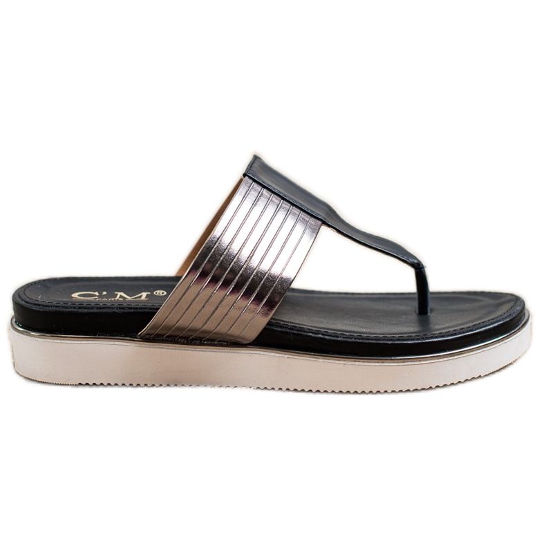 Cm Paris Chinelos confortáveis ​​de couro ecológico preto