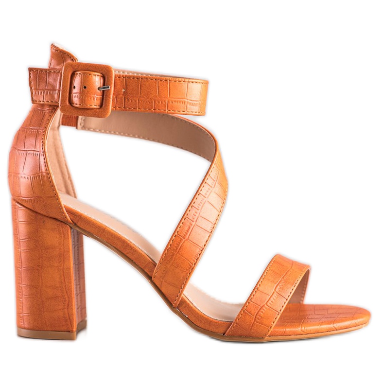 Renda Sandálias Em Bar Com Eco Couro laranja Renda Sandálias Em Bar Com Eco Couro laranja