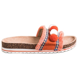 SHELOVET Chinelos da moda com pompons laranja