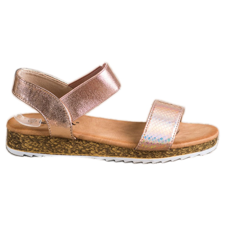 Kayla Sandálias de couro ecológicas brilhantes dourado