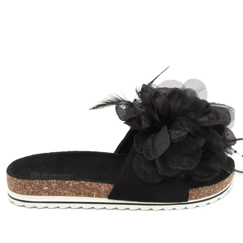 Chinelos de cortiça preta com flores CK113P Black preto
