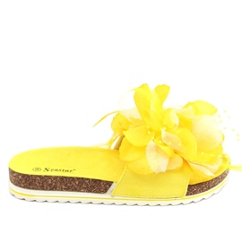 Chinelos de cortiça com flores amarelo CK113P Amarelo