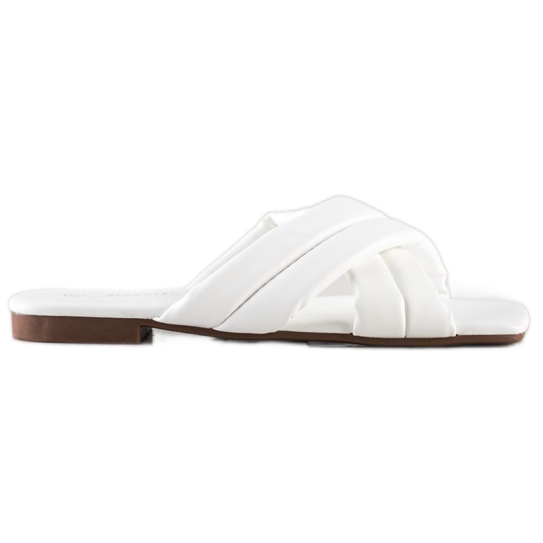 Mannika Chinelos confortáveis ​​de couro ecológico branco