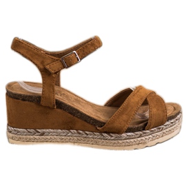 SHELOVET Sandálias de cunha com camurça marrom