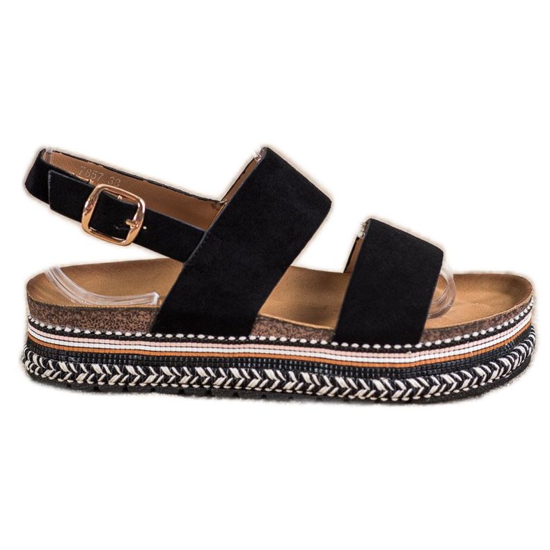 Ideal Shoes Sandálias de camurça na plataforma preto