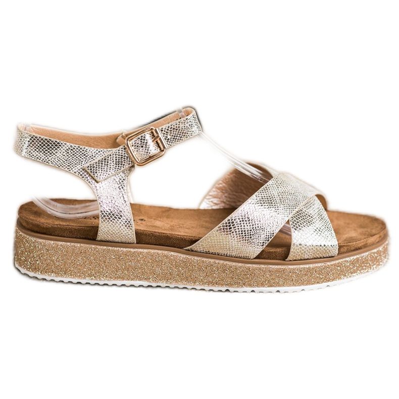 Bestelle Sandálias na plataforma glitter dourado