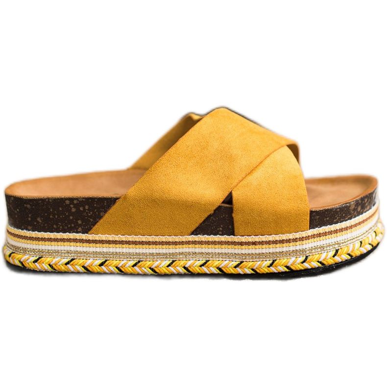 SHELOVET Chinelos de camurça mostarda amarelo