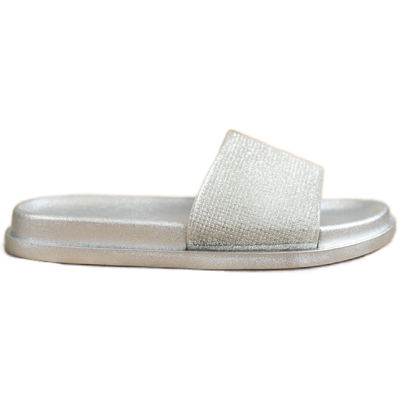 SHELOVET Chinelos prateados brilhantes prata
