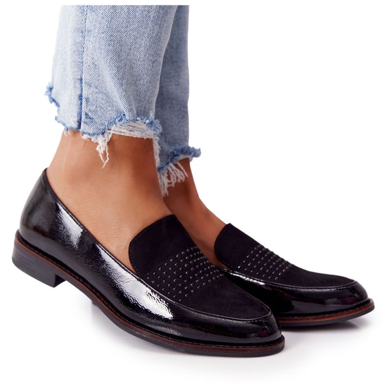 Mocassins lacados femininos Sergio Leone PB254 Preto