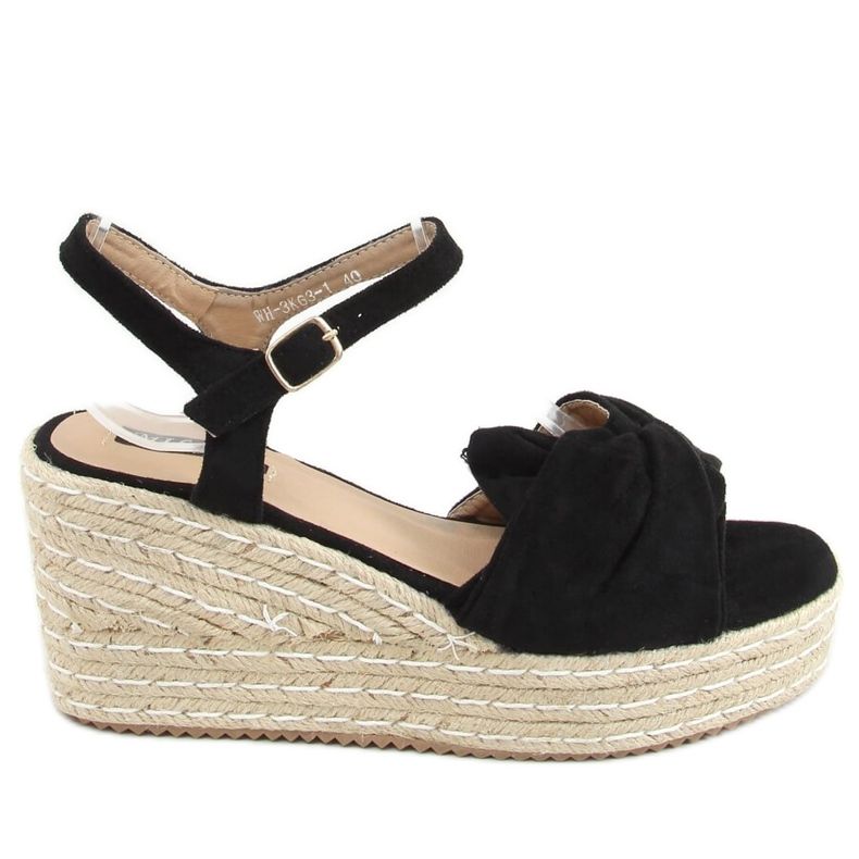 Sandálias pretas espadrilles em cunhas WH-3K63 Black preto