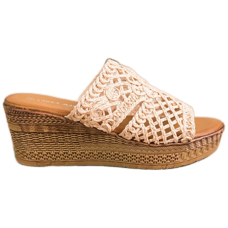 Laura Mode Chinelos Openwork Wedge bege castanho