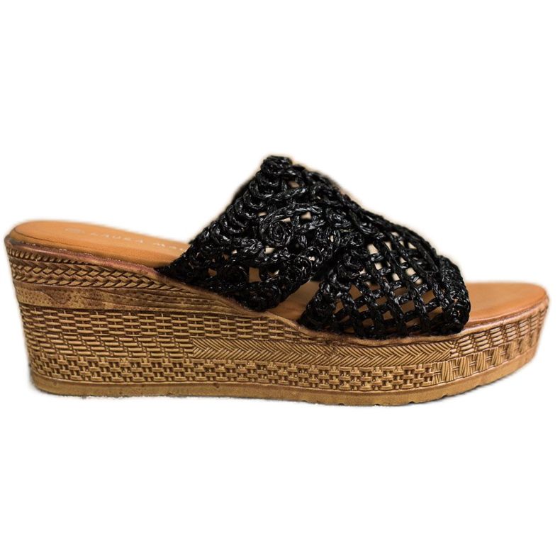 Laura Mode Chinelos Openwork Wedge preto Laura Mode Chinelos Openwork Wedge preto