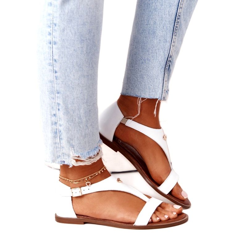 Sandálias femininas de couro Nicole 2648 branco metálico