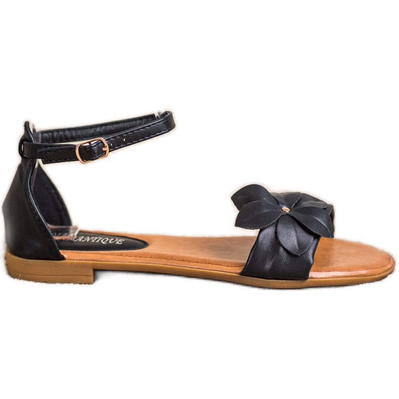 Diamantique Sandálias Pretas Com Flor preto