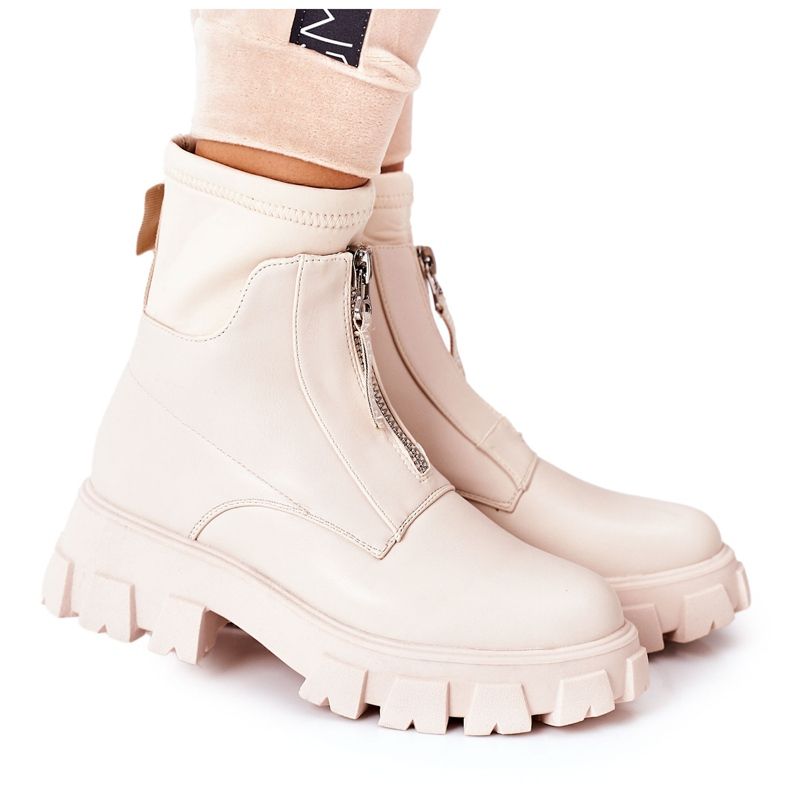 PS1 Trabalhadoras de botas femininas com zíper bege. PS1 Trabalhadoras de botas femininas com zíper bege.