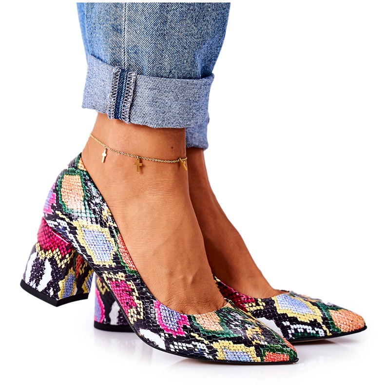 Lewski Shoes Bombas de couro com padrão de pele de cobra sapatos Lewski 2801 coloridos multicolorido