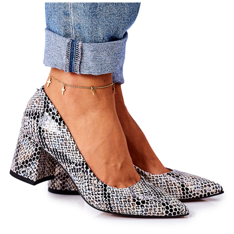 Lewski Shoes Bombas de couro com sapatos Lewski padrão animal 2801 preto-azul