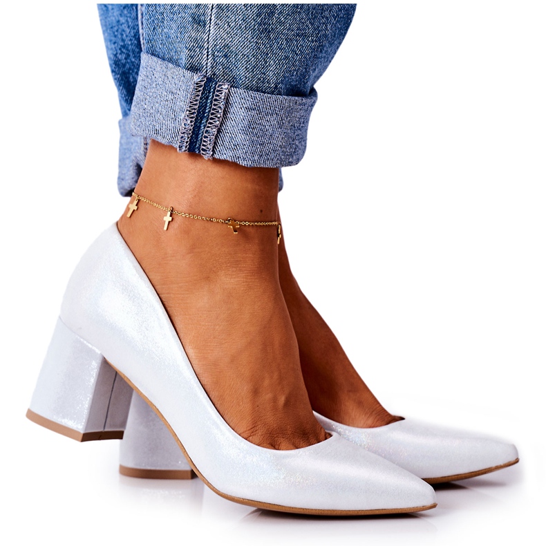 Lewski Shoes Bombas de cetim com sapatos Lewski padrão animal 2801 prata