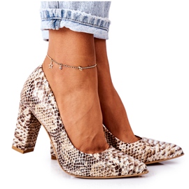 Lewski Shoes Bombas de couro com padrão de pele de cobra sapatos Lewski 2453 dourado