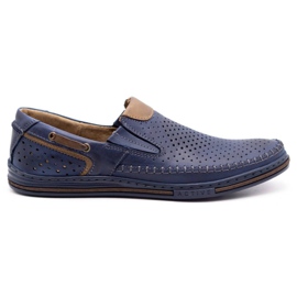 Polbut Sapatos de couro masculino 09 para o verão azul marinho com marrom azul-marinho