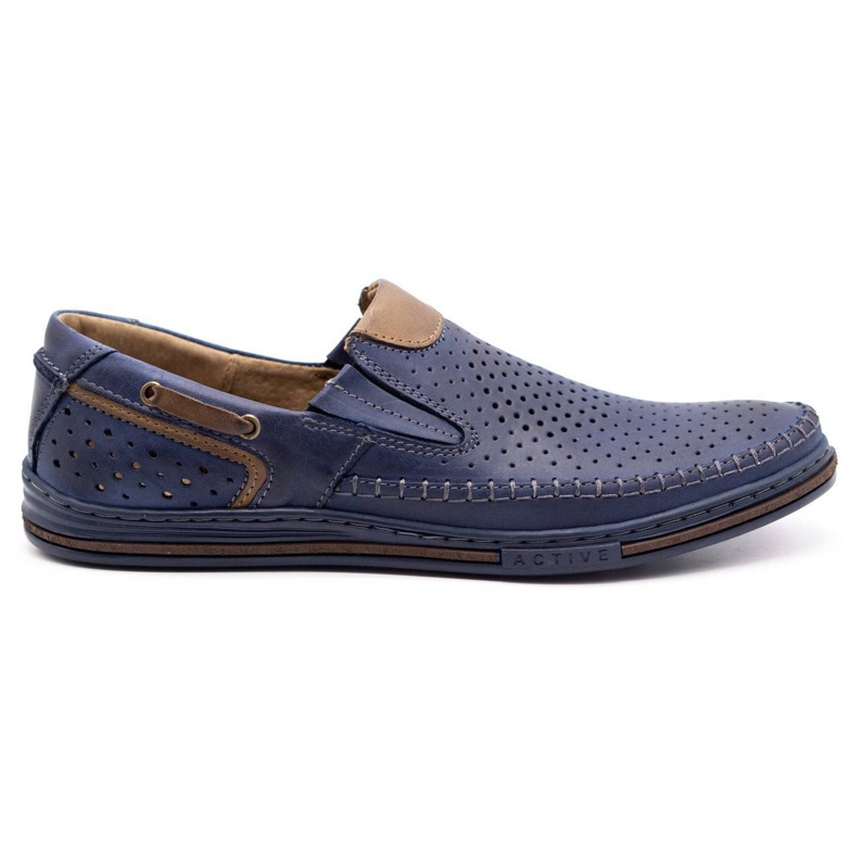 Polbut Sapatos de couro masculino 09 para o verão azul marinho com marrom castanho