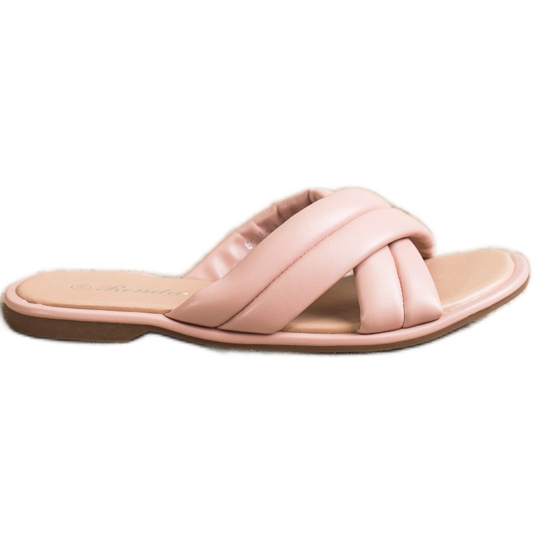 Renda Chinelos elegantes de couro ecológico rosa