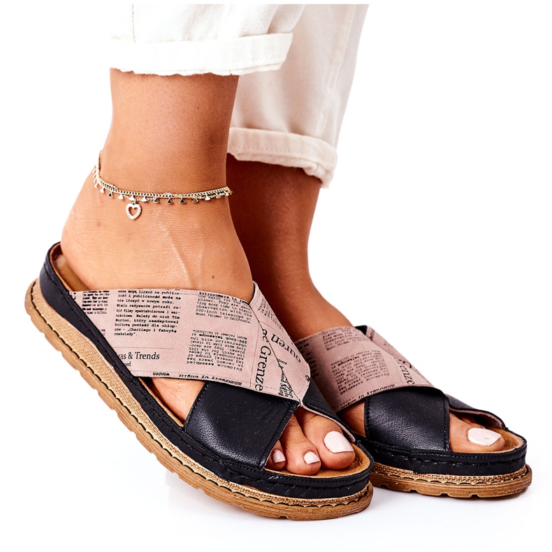 Maciejka 04986-01 chinelos de couro perfilado preto-marrom castanho