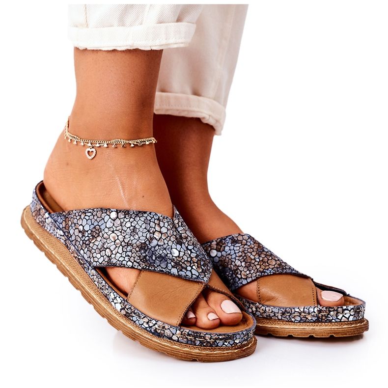 Chinelos de couro perfilado Maciejka 04986-02 marrom castanho