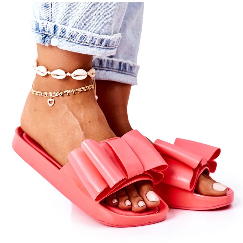 Chinelos de borracha com arco coral abril vermelho Chinelos de borracha com arco coral abril vermelho