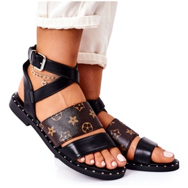 PS1 Sandálias lisas de couro ecológico Loretta pretas preto