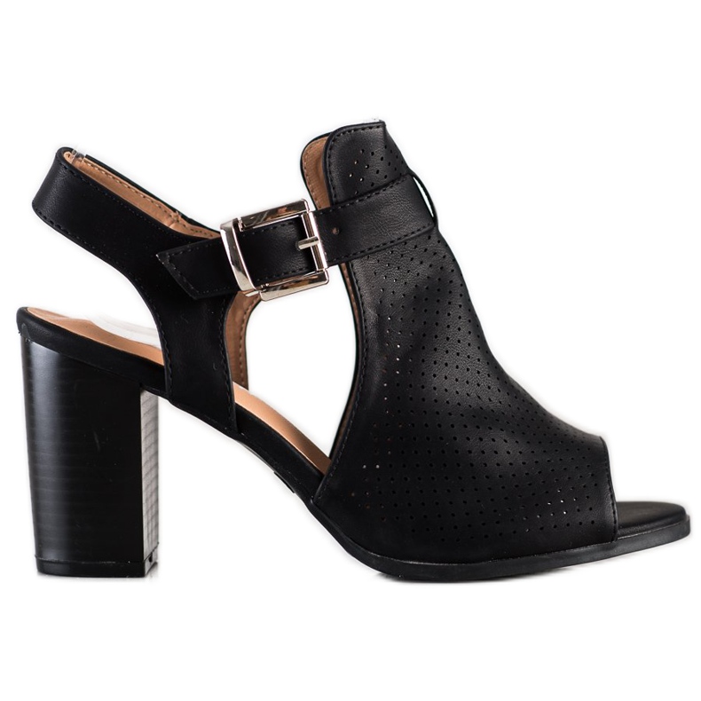 Renda Sandálias construídas com couro ecológico preto