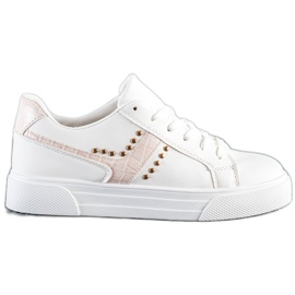 SHELOVET Sapatos amarrados com encaixe bege branco SHELOVET Sapatos amarrados com encaixe bege branco