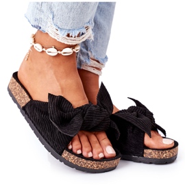 PS1 Chinelos de veludo cotelê em cortiça preta de verão preto