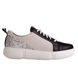 Marco Shoes Tênis de couro preto leve com um encaixe bege