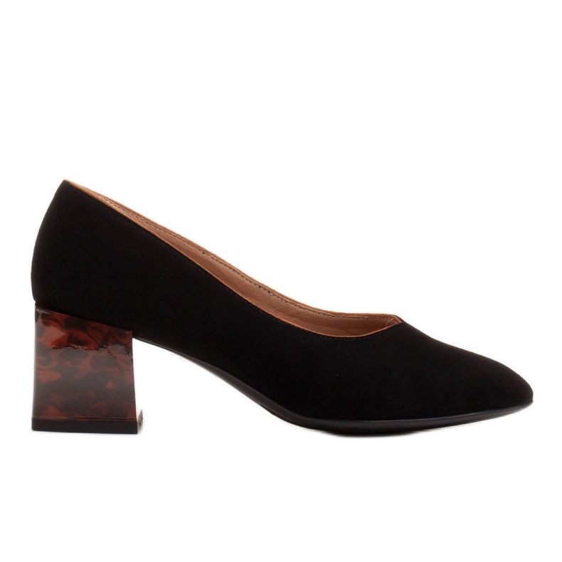 Marco Shoes Sapatilhas femininas feitas de camurça natural com salto âmbar preto